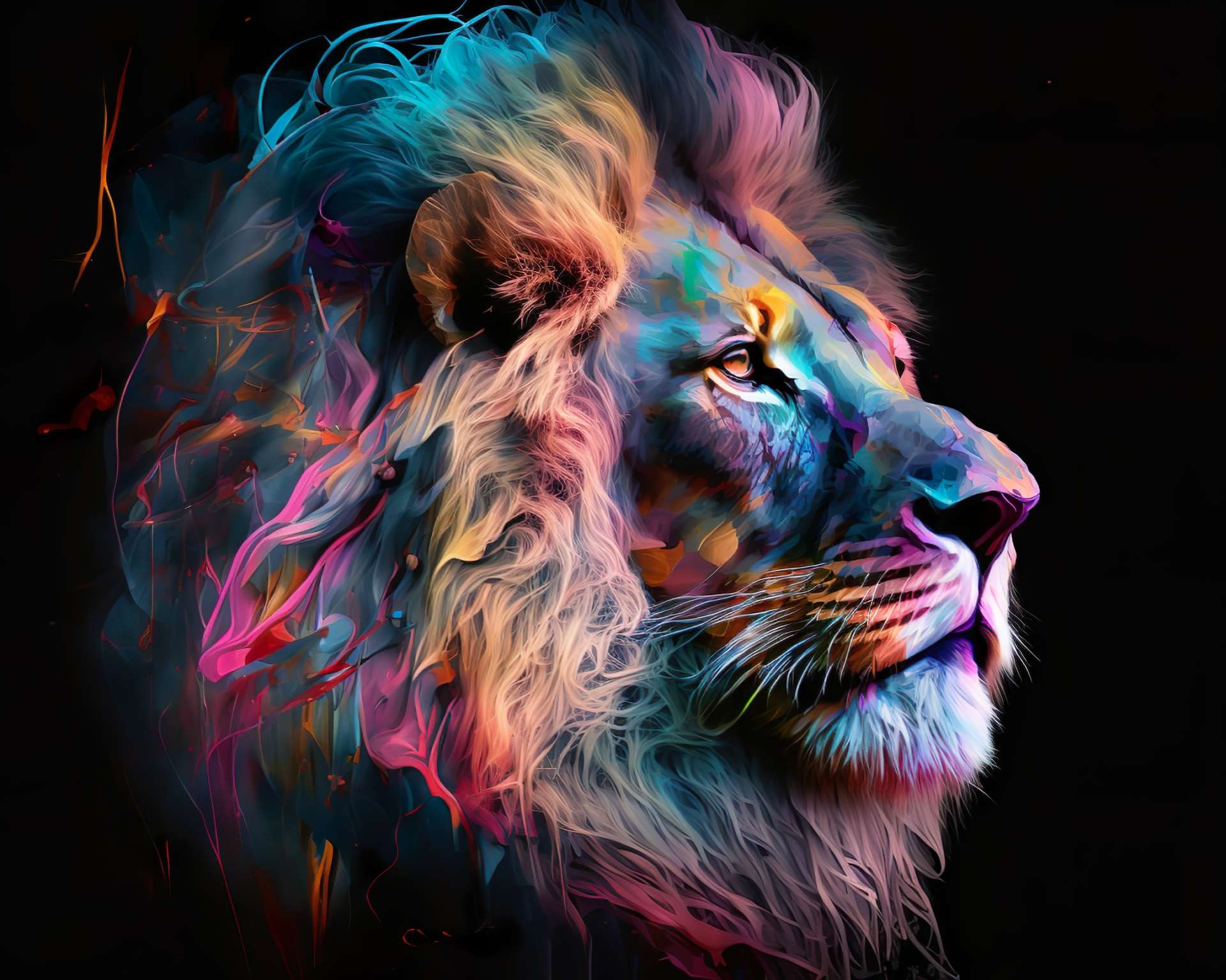 Tête de lion multicolore